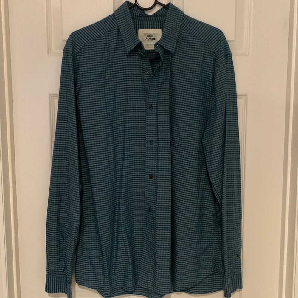 Lacoste slim fit men casual dress button down long sleeve cotton shirt plaid